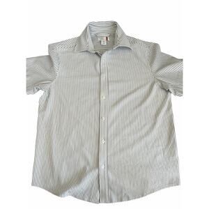 C&C California Striped Button Down Shirt Size M Grey White Stretch Short Sleeve